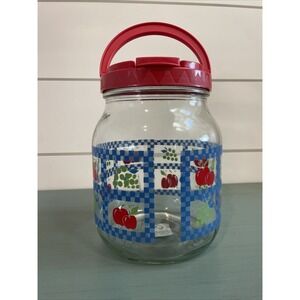 Vintage Apple Anchor Hocking Sun Tea Jar Pitcher Grapes Half Gallon Spout handle